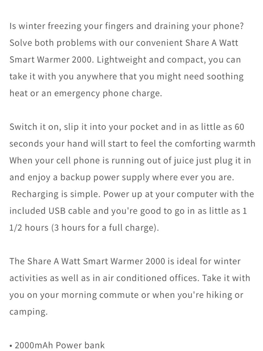 Only today 3x$25 Smart Warmer 2000 Portable Hand Warmer & Charger - Silver - Picture 4 of 7